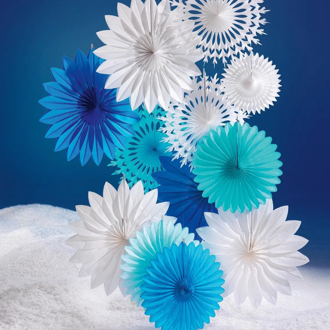 DecoWoerner Decoración Temática|Decoración De Invierno>Abanico Decorativo 50cmØ Papel Copo De Nieve B1