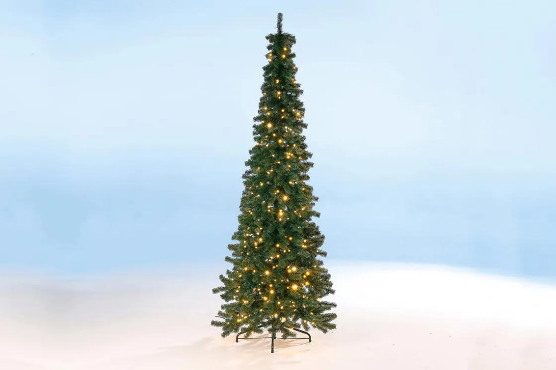 DecoWoerner Árboles De Navidad Artificiales>Abeto Artificial Esbelto Con LED 210 Cm