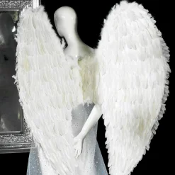 DecoWoerner Decoración Navideña Xxl>Alas De ángel Blancas Con Plumas, Longitud 120 Cm