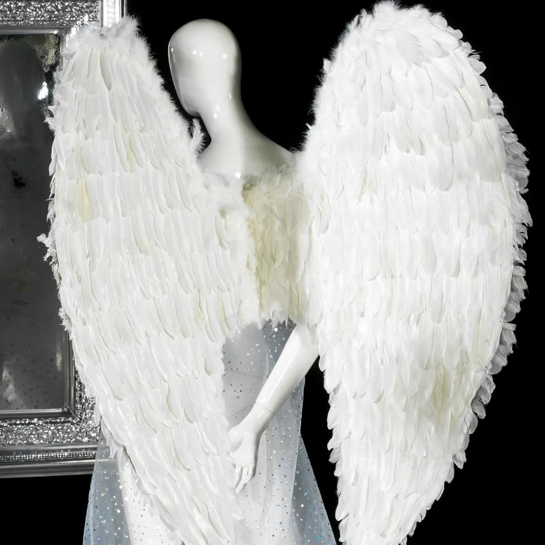DecoWoerner Decoración Navideña Xxl>Alas De ángel Blancas Con Plumas, Longitud 120 Cm