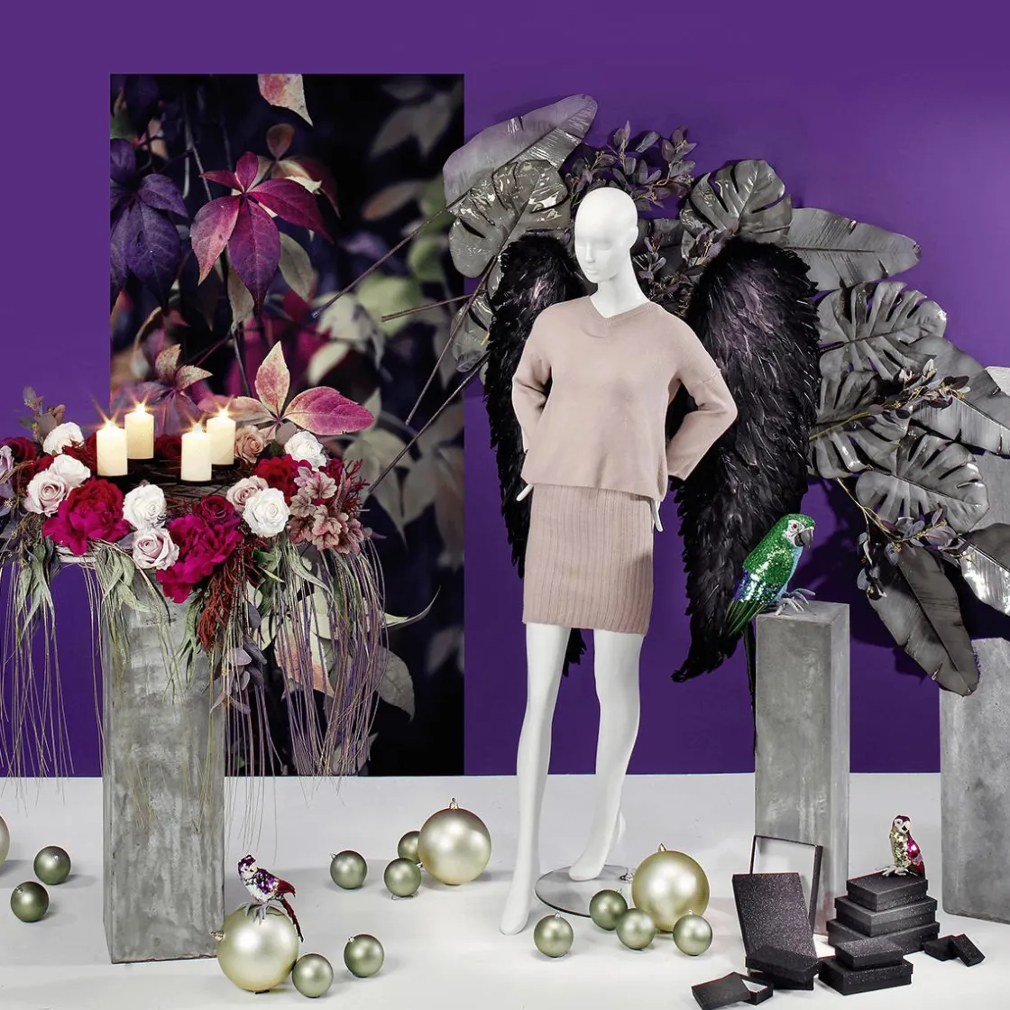 DecoWoerner Decoración Temática>Alas De ángel Negras Con Plumas, Longitud 120 Cm