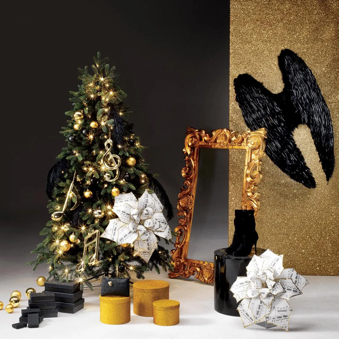 DecoWoerner Decoración Temática>Alas De ángel Negras Con Plumas, Longitud 120 Cm