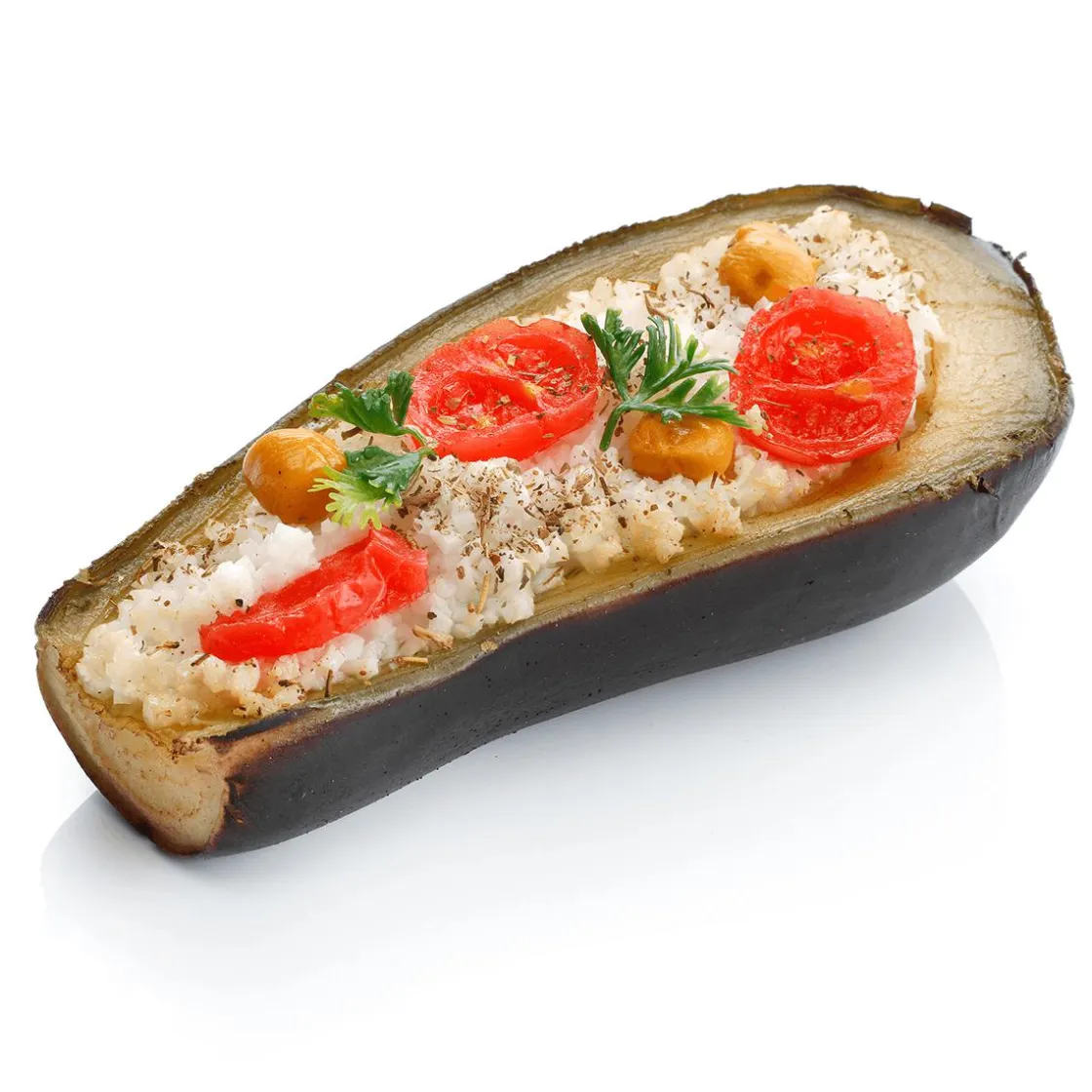 DecoWoerner Platos Y Comida Rápida|Verduras Y Hierbas>Alimento Falso De Berenjena Rellena Por La Mitad 15 Cm