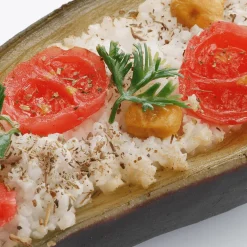 DecoWoerner Platos Y Comida Rápida|Verduras Y Hierbas>Alimento Falso De Berenjena Rellena Por La Mitad 15 Cm