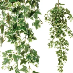 DecoWoerner Plantas Verdes|Plantas Colgantes>Arbusto De Hiedra Artificial Con Palo . Blanco, 114 Cm