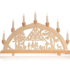 DecoWoerner Luz Decorativa|Figuras De Navidad>Arco De Vela "Cabaña Del Bosque" 7 Llamas De Madera 58 Cm