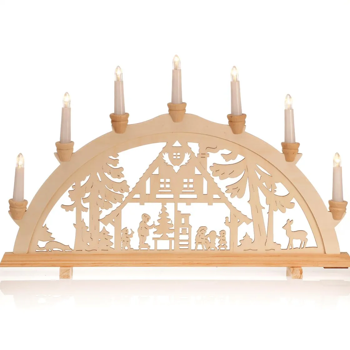 DecoWoerner Luz Decorativa|Figuras De Navidad>Arco De Vela "Cabaña Del Bosque" 7 Llamas De Madera 58 Cm
