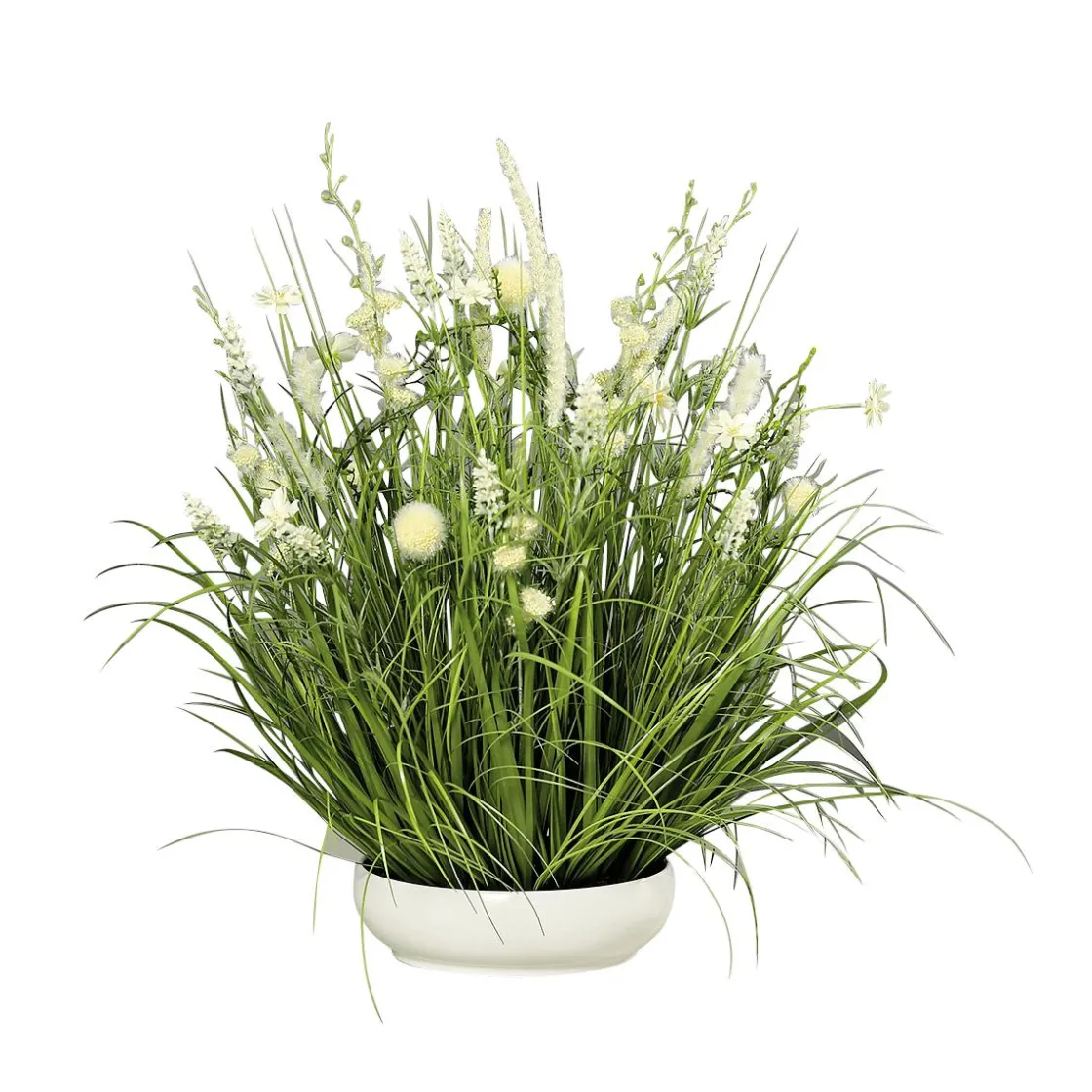 DecoWoerner Hierba Decorativa>Arreglo De Flores Artificiales Pradera Blanca En Cuenco 58 Cm