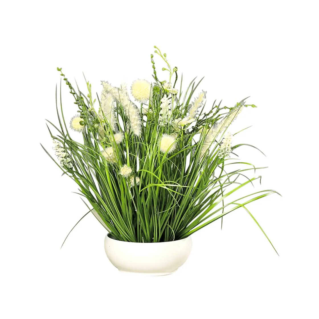 DecoWoerner Decoración De Primavera|Hierba Decorativa>Arreglo De Flores Artificiales De Pradera En Cuenco 40 Cm