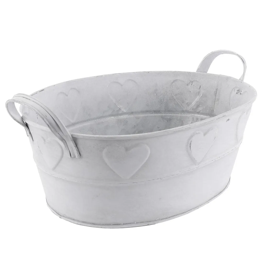 DecoWoerner Decoración De Verano|Decoración De Primavera>Bañera De Zinc Con Motivo De Corazón 32 Cm
