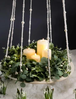 DecoWoerner Expositores Para Tiendas>Bandeja Colgante Con Cadenas De Perlas, Ø 60 Cm, Longitud 170 Cm