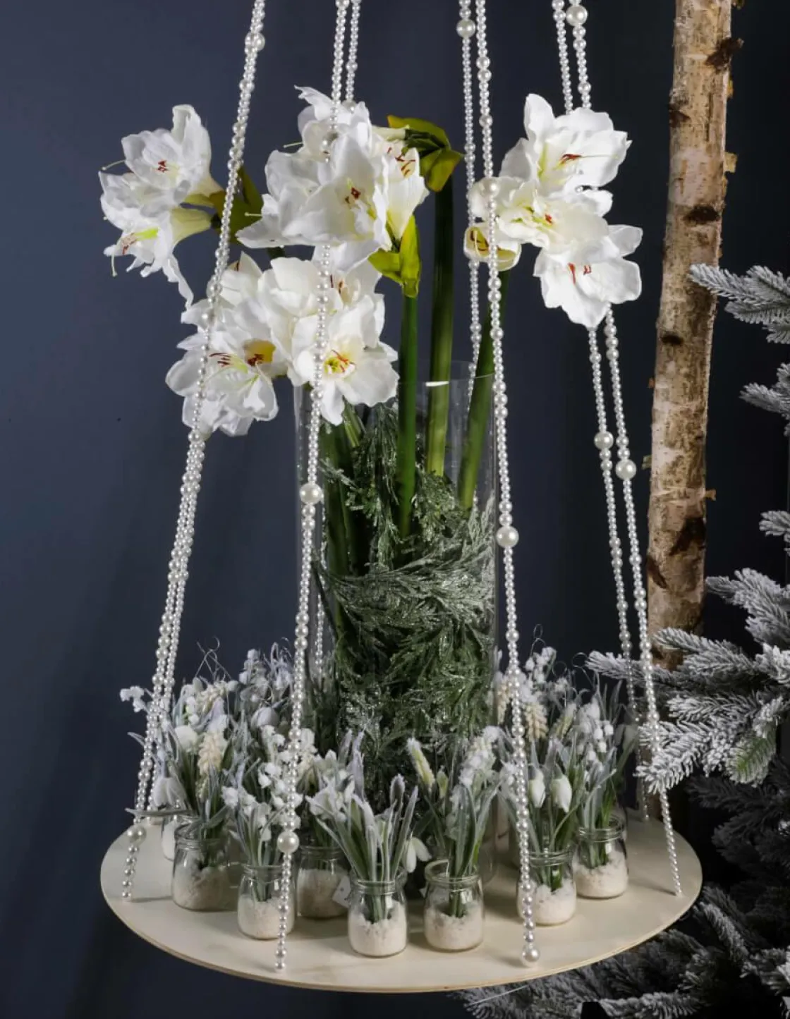 DecoWoerner Expositores Para Tiendas>Bandeja Colgante Con Cadenas De Perlas, Ø 60 Cm, Longitud 170 Cm