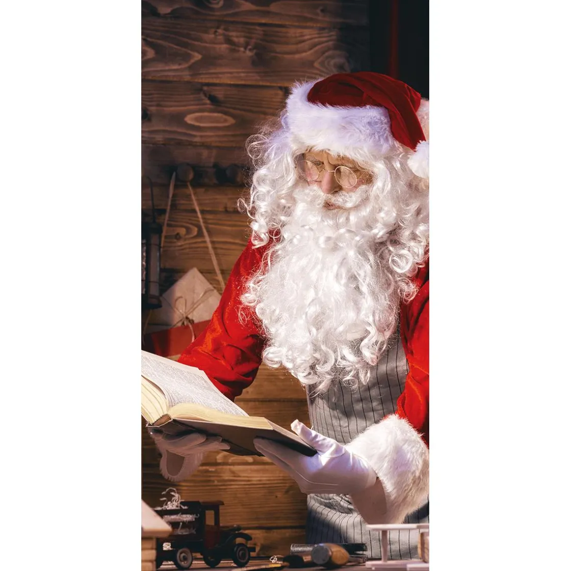 DecoWoerner Pancartas De Navidad E Invierno|Bandera De Navidad>Bandera De Tela Ignífuga "Papá Noel Con El Libro" 100 X 200 Cm