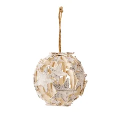 DecoWoerner Decoración Natural|Decoración De Otoño>Bola De Madera Otoñal Con Estrellas Blanca 15 Cm Ø