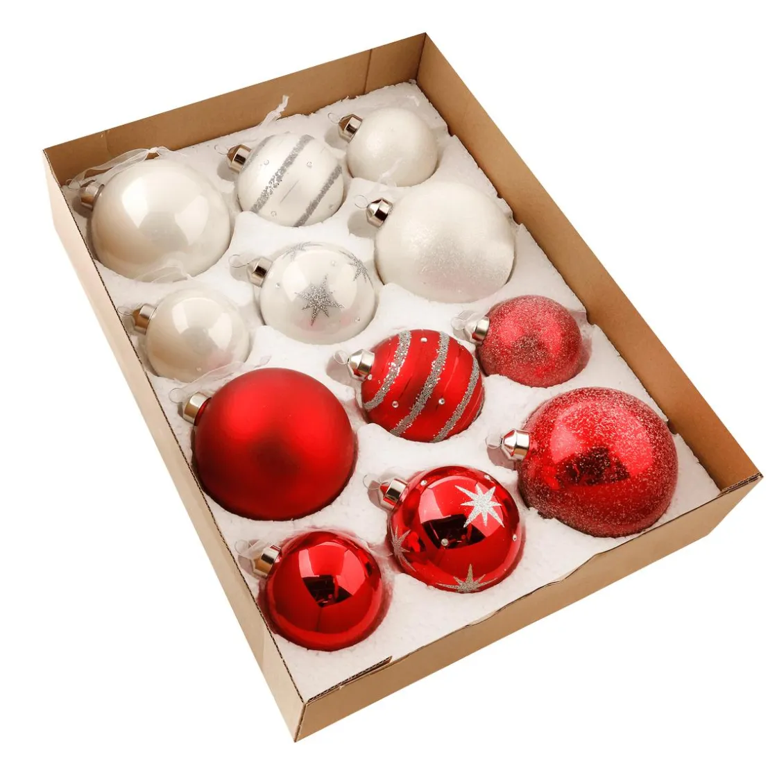 DecoWoerner Bolas De Navidad>Bolas De Navidad De Cristal 7 - 10 Cm Ø Caja De 12 Unid. Rojas