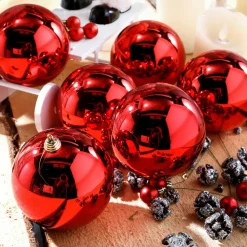 DecoWoerner Bolas De Navidad>Bolas De Navidad Rojas Y Brillantes De Plástico Ignífugo 6 Cm Ø - 24 Piezas