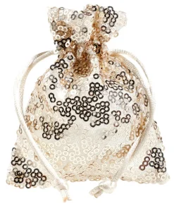 DecoWoerner Bolsitas Con Cordón>Bolsitas De Organza Lentejuelas 10 Cm, 10 Piezas, Champán