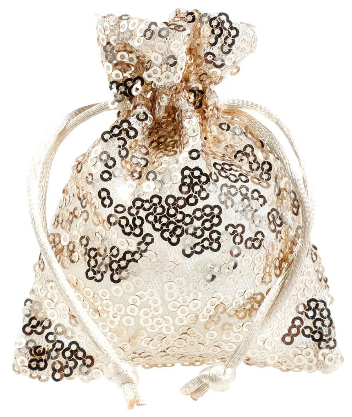 DecoWoerner Bolsitas Con Cordón>Bolsitas De Organza Lentejuelas 10 Cm, 10 Piezas, Champán