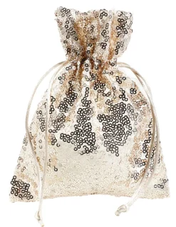 DecoWoerner Bolsitas Con Cordón>Bolsitas De Organza Lentejuelas 18 Cm, 10 Piezas, Champán