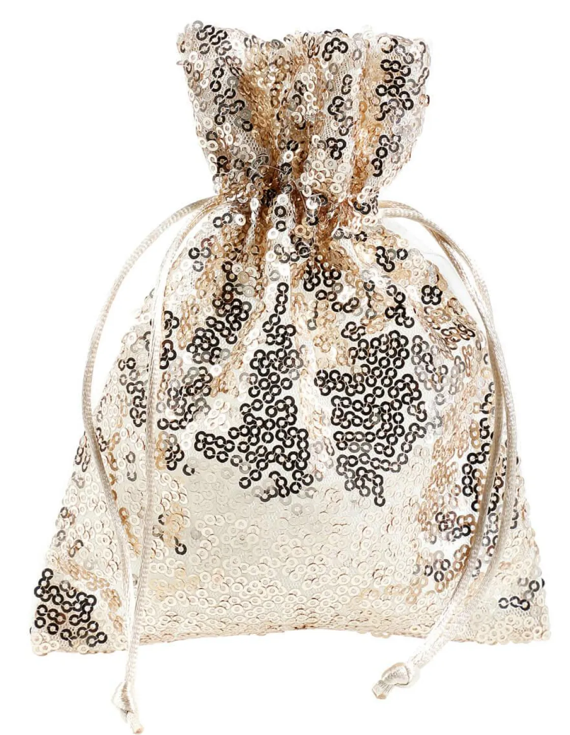 DecoWoerner Bolsitas Con Cordón>Bolsitas De Organza Lentejuelas 18 Cm, 10 Piezas, Champán