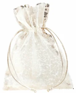 DecoWoerner Bolsitas Con Cordón>Bolsitas De Organza Lentejuelas 18 Cm, 10 Piezas, Champán
