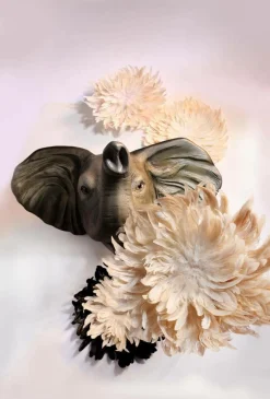 DecoWoerner Decoración De Animales>Cabeza De Elefante Anchura 109 Cm, Gris/natural
