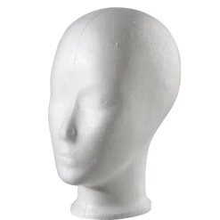 DecoWoerner Expositores Para Tiendas|Maniquíes>Cabeza Decorativa De Espuma De Poliestireno, Altura 24 Cm, Blanca