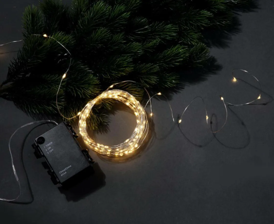 DecoWoerner Luces De Navidad>Cadena De Luces LED Con Alambre Con Baterías Para Exteriores, 100 LED, 10 M