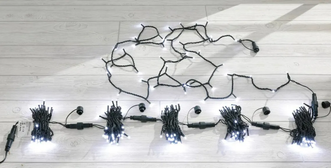 DecoWoerner Luces De Navidad>Cadena De Luces LED De Acoplamiento Para Interiores, 24 M Sin Cable De Alimentación, Verde, Blanco Frío