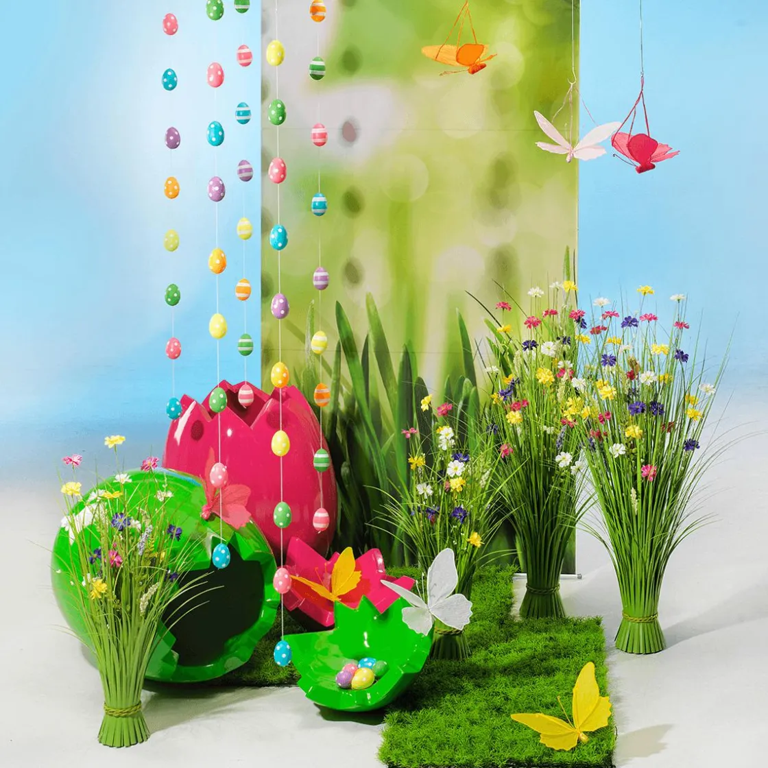 DecoWoerner Decoración De Pascua>Cadena Decorativa Con Huevos De Pascua A Rayas 160 Cm