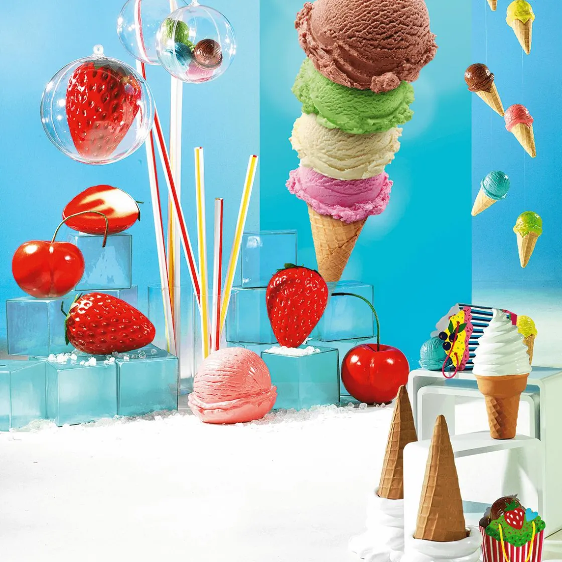 DecoWoerner Decoración De Verano|Chocolate Y Helados>Cadena Decorativa De Helados De Cucurucho Alimento De Imitación 220 Cm