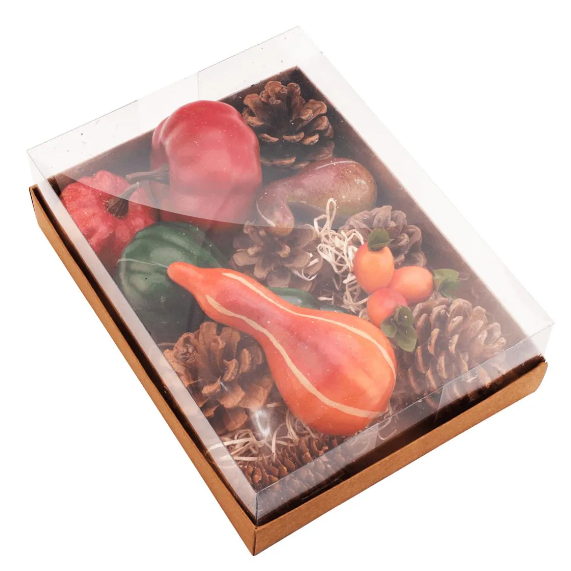 DecoWoerner Decoración Dispersa|Decoración De Otoño>Caja Decorativa De Calabazas Con Piñas 20 X 15 X 6 Cm