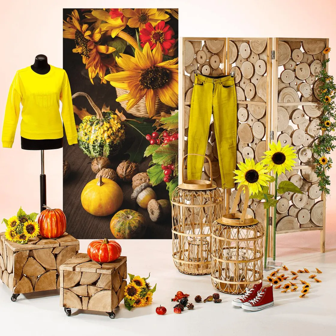 DecoWoerner Decoración Dispersa|Decoración De Otoño>Caja Decorativa De Calabazas Con Piñas 20 X 15 X 6 Cm