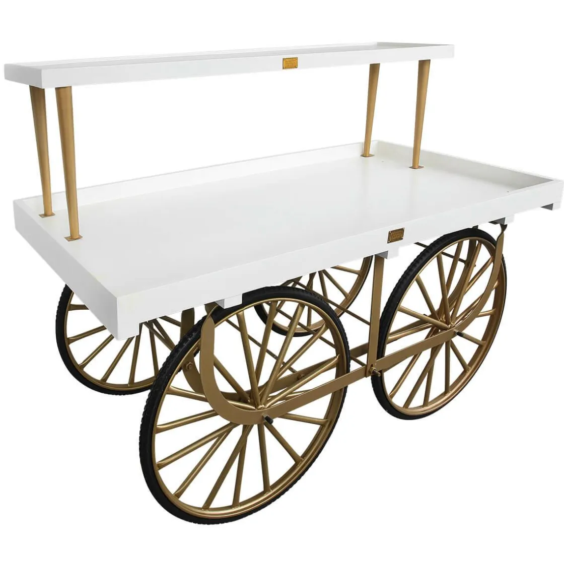 DecoWoerner Expositores Para Tiendas>Carro De Mercado Completo Con Base Dorado, Cuerpo Blanco Y Tapa De Madera