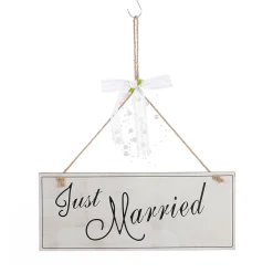 DecoWoerner Decoración Temática>Cartel Decorativo "Just Married" 12 X 30 Cm Madera Blanca