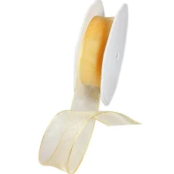 DecoWoerner Cintas De Regalo>Cinta De Chifón Con Alambre, Color Dorado, Anchura 25 Mm