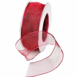 DecoWoerner Cintas De Regalo>Cinta De Chifón Con Alambre, Color Burdeos, Anchura 25 Mm