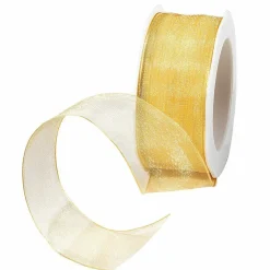 DecoWoerner Cintas De Regalo>Cinta De Chifón Con Alambre, Color Dorado, Anchura 40 Mm