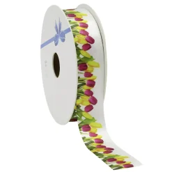 DecoWoerner Cintas De Regalo>Cinta De Regalo De Satén Con Motivo De Tulipanes, 23 Mm, 20 M