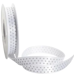 DecoWoerner Cintas De Regalo>Cinta De Satén Con Puntos, 15 Mm/20 M, Blanca