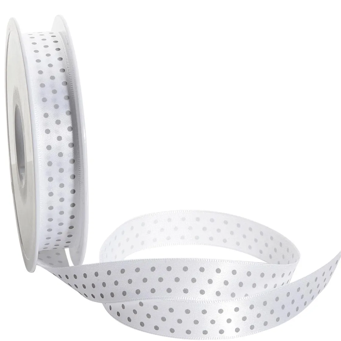 DecoWoerner Cintas De Regalo>Cinta De Satén Con Puntos, 15 Mm/20 M, Blanca