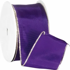 DecoWoerner Cintas De Regalo>Cinta De Tela Con Bordes Dorados, Color Morado