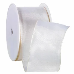 DecoWoerner Cintas De Regalo>Cinta De Tela Con Bordes De Alambre, Color Crema, Anchura 60 Mm