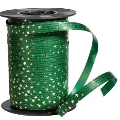 DecoWoerner Cintas De Regalo>Cinta Rizada De Poliéster "Estrellas", 10 Mm, 100 M, Abeto