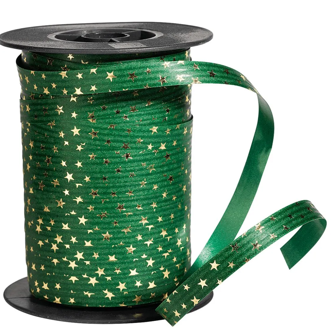 DecoWoerner Cintas De Regalo>Cinta Rizada De Poliéster "Estrellas", 10 Mm, 100 M, Abeto