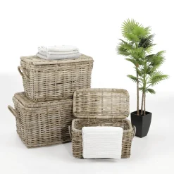 DecoWoerner Expositores Para Tiendas|Decoración Natural>Cofre De Ratán 3 Piezas.