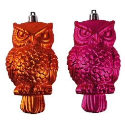 DecoWoerner Bolas De Navidad>Colgante De árbol De Navidad "Búho" 12 Cm Fucsia/anaranjado 2 Piezas