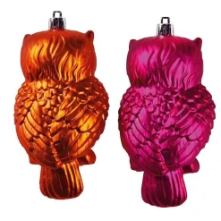 DecoWoerner Bolas De Navidad>Colgante De árbol De Navidad "Búho" 12 Cm Fucsia/anaranjado 2 Piezas