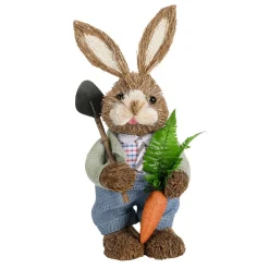 DecoWoerner Decoración De Pascua>Conejo De Pascua De Sisal Vestido Con Zanahoria Y Pala 37 Cm