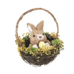 DecoWoerner Decoración De Pascua>Conejo De Pascua De Sisal En Cesta Con Huevo De Pascua 15 Cm